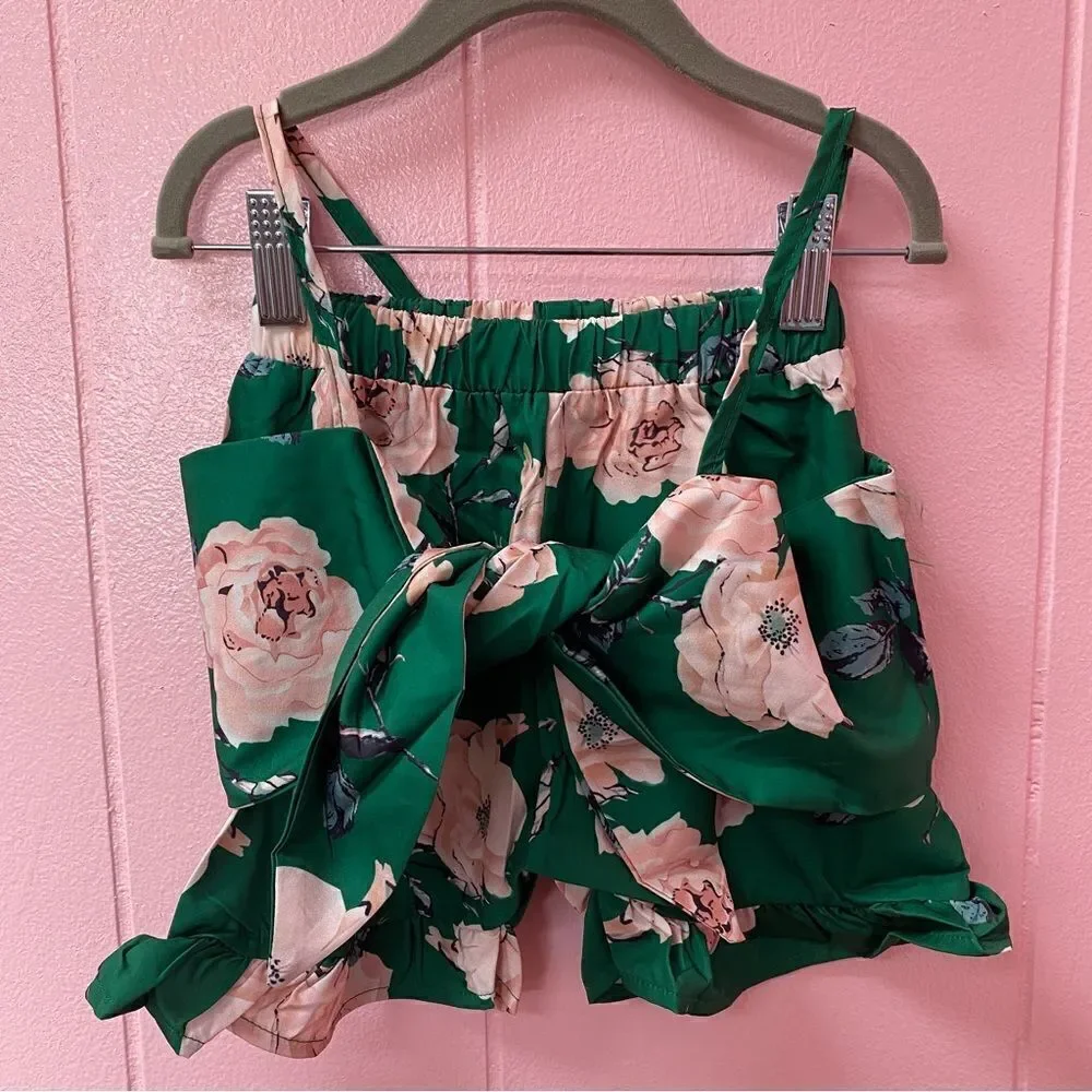 Baby Girls Summer Outfit Set in Green Floral 3-4T